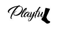 Black sock with 'Playful' text on a white background