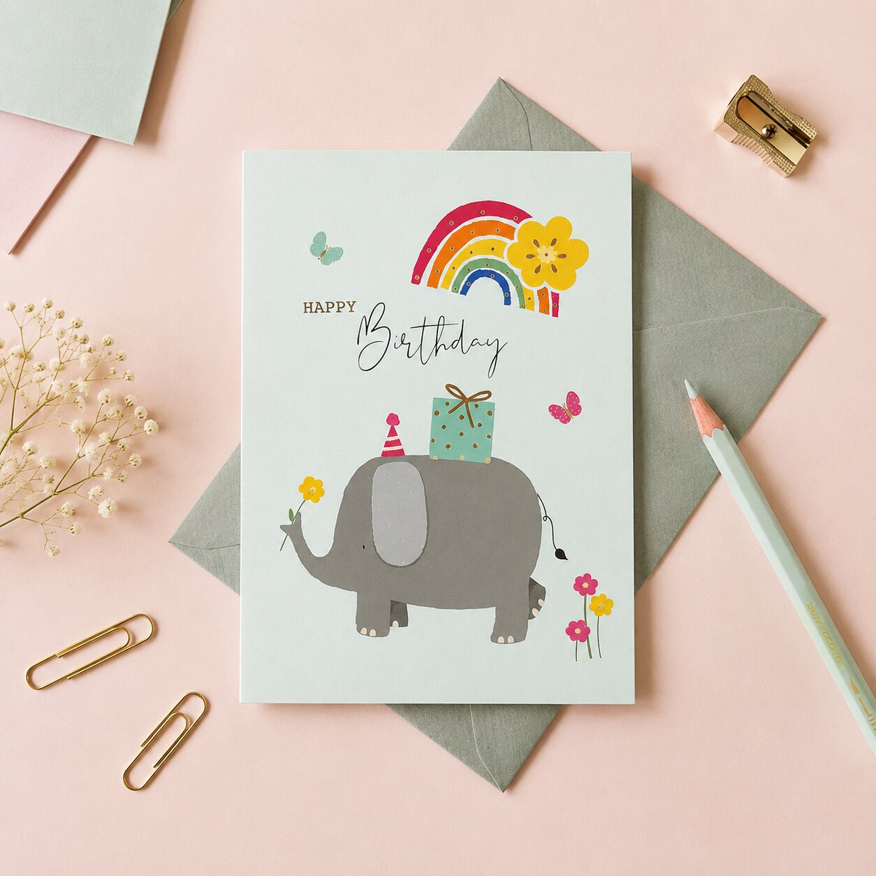 Rainbow Elephant Birthday Greeting Card