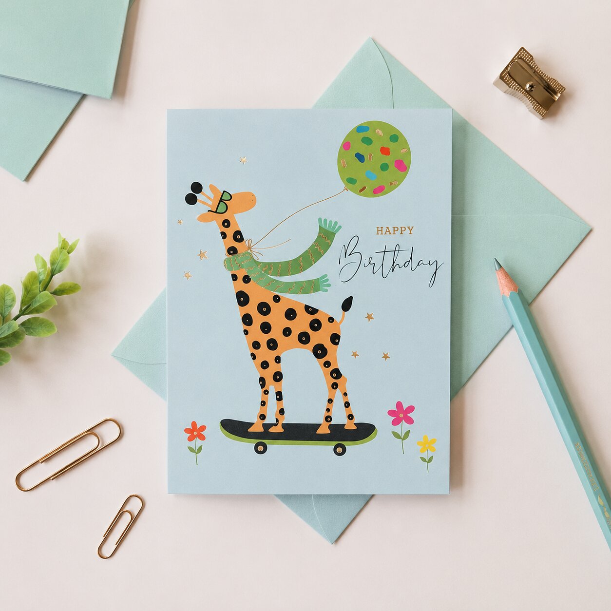 Skatin' Giraffe Birthday Greeting Card