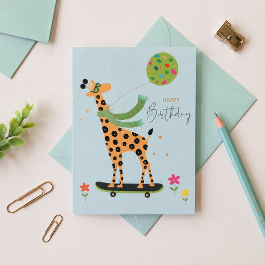 Skatin' Giraffe Birthday Greeting Card