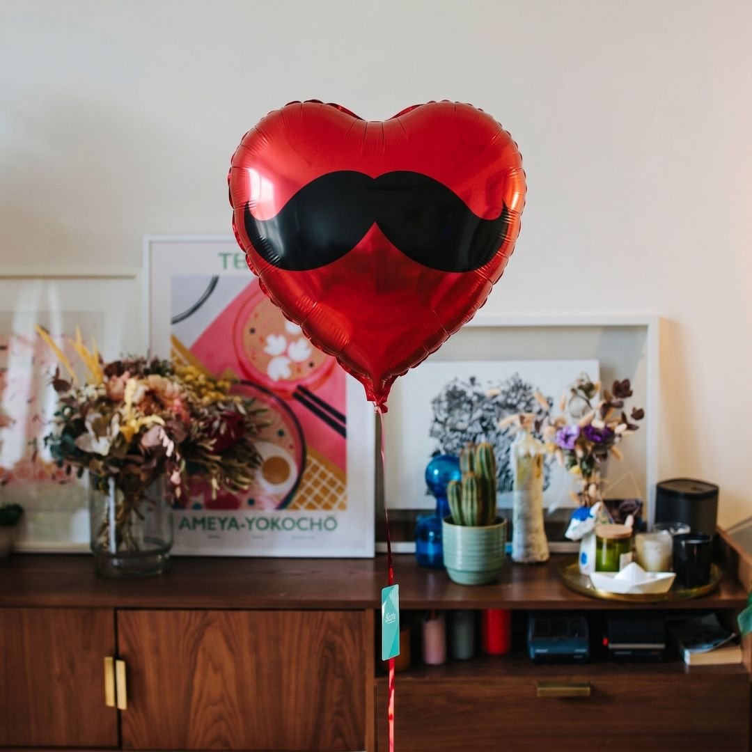 A second Moustache Red Heart Shaped Balloon in a box - BetterThanFlowers
