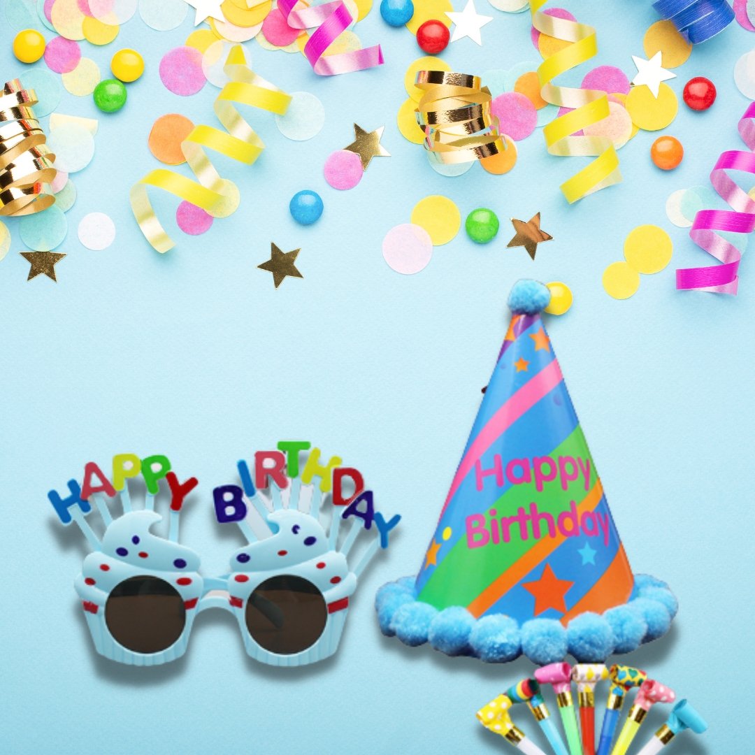 Blue Stars Birthday Party Set (Glasses + Hat + Party Horns) - BetterThanFlowers