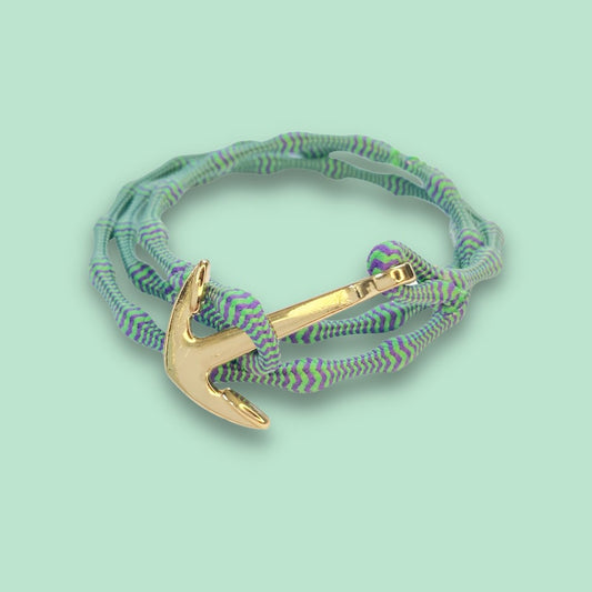 Gold Anchor Bracelet with Green & Purple Elastic Rope - BetterThanFlowers