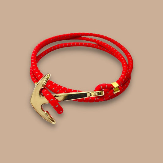 Gold Anchor Bracelet with Red Elastic Rope - BetterThanFlowers