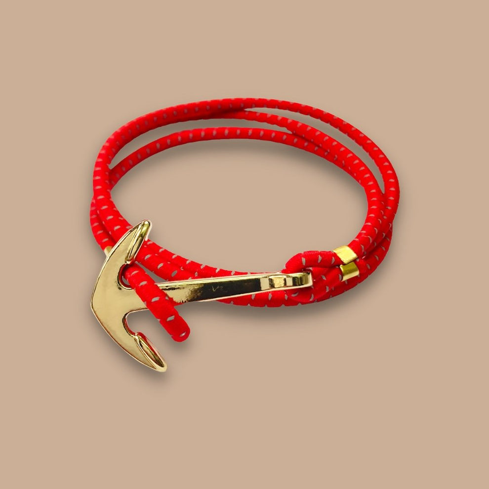 Gold Anchor Bracelet with Red Elastic Rope - BetterThanFlowers
