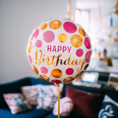 生日快樂氣球(粉紅金點版)