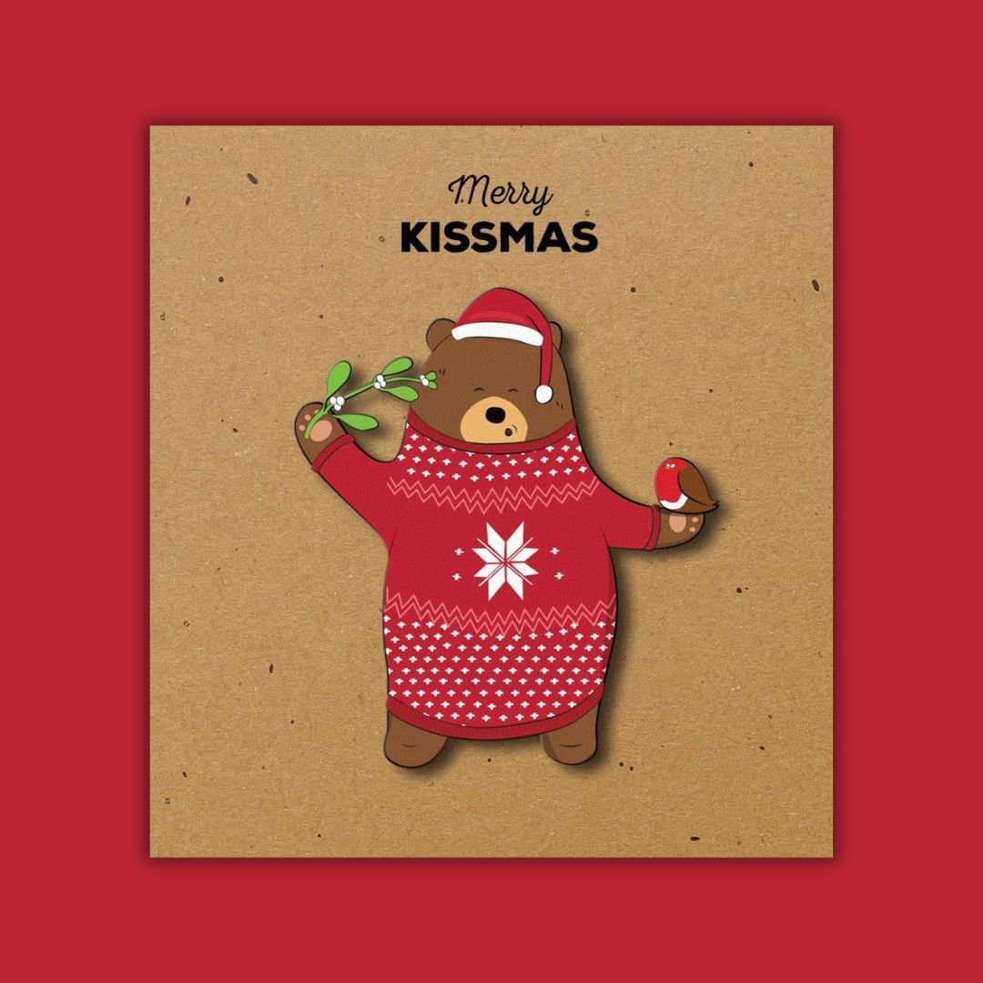 Merry Kissmas Bear and Robin - Tache 賀卡 - 優於花