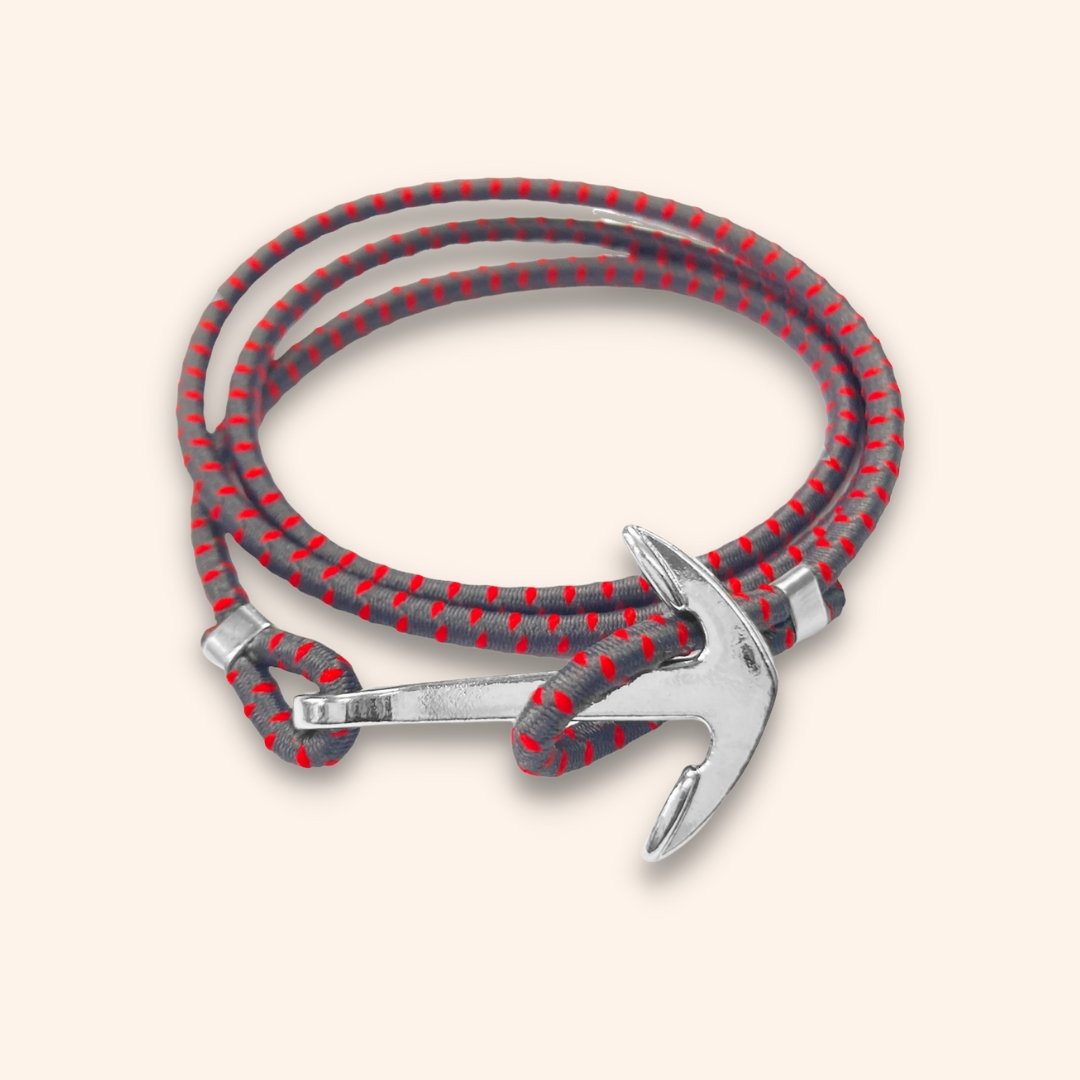 Silver Anchor Bracelet with Black & Red Elastic Rope - BetterThanFlowers