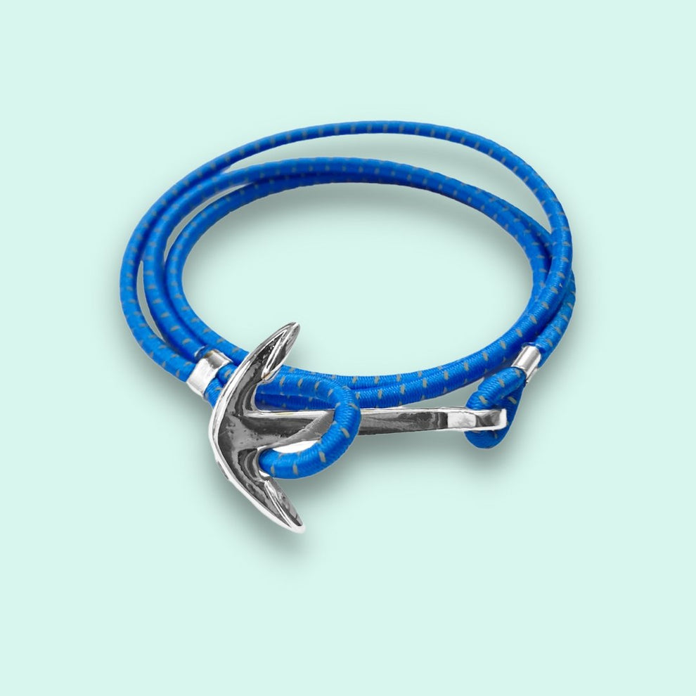 Silver Anchor Bracelet with Blue Elastic Rope - BetterThanFlowers