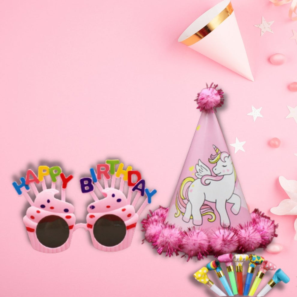 Unicorn Birthday Party Set (Glasses + Hat + Party Horns) - BetterThanFlowers